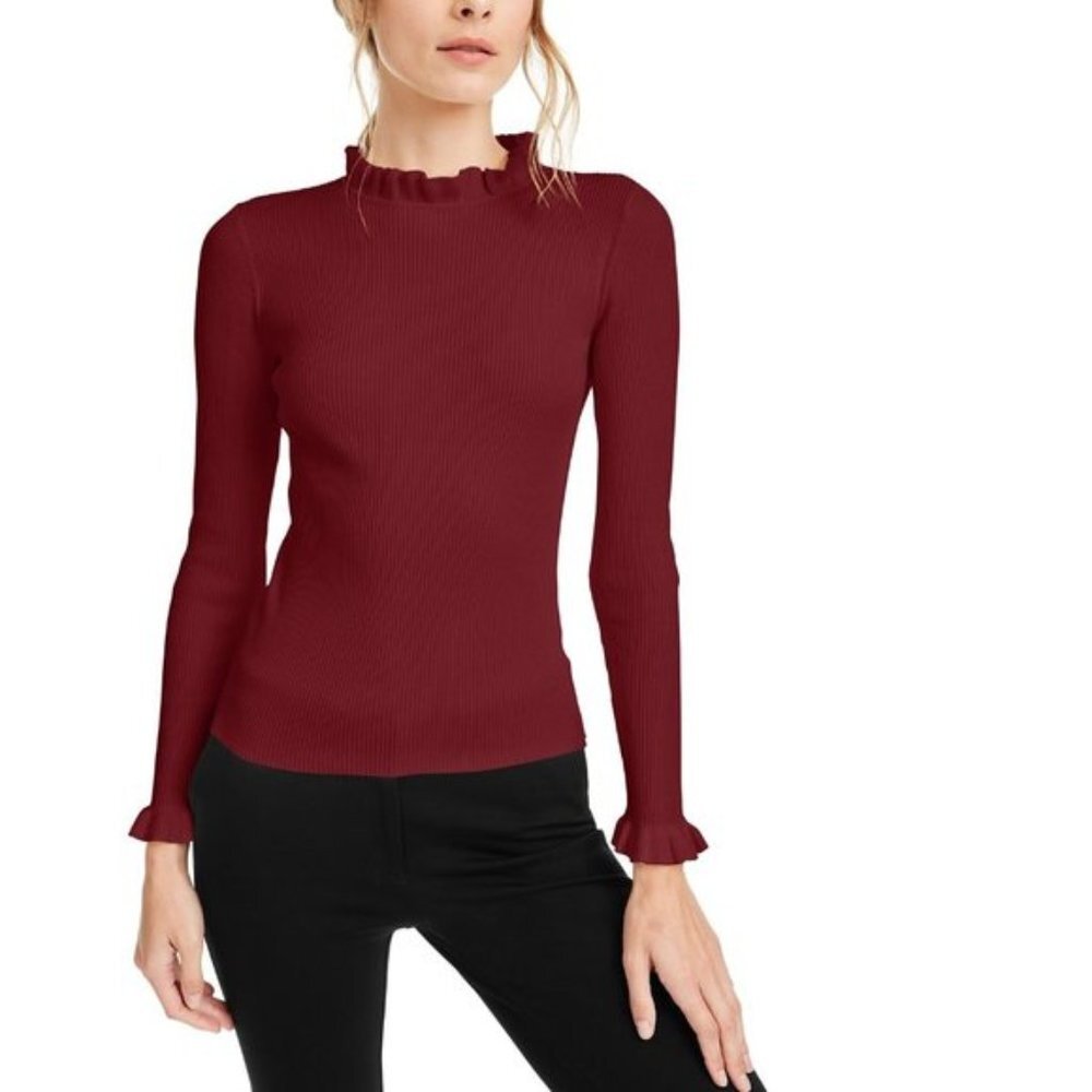 Anne Klein Ribbed Ruffle Detail Sweater
